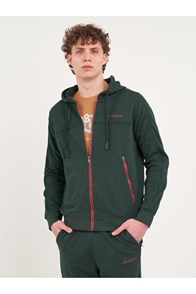 Lee Cooper - Hanorac barbat cu gluga si fermoar cu logo aplicat