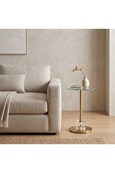 Ebticar Round End Table with Glass Top and Metal Frame – Gold