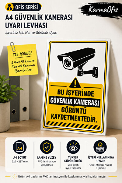 KarmaOfis Semn de avertizare pentru camere de securitate A4, laminat din PVC,...
