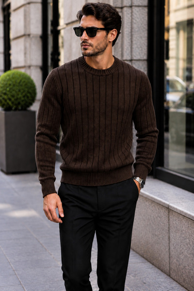 H&E LUXURY DESIGN Men's Thick Ribbed Basic Sweater