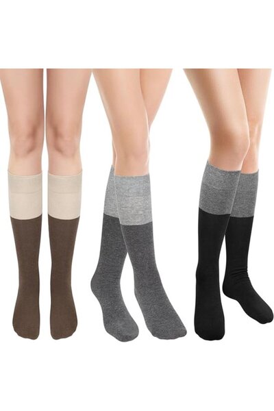 STARSTAR 3-pack of cotton calf socks - stylish color-blocked design warm wint...