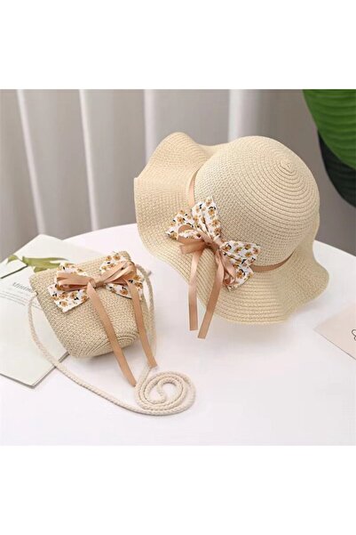 STARSTAR Straw hat + mini bag set lace bow toddler girls 2-5y.