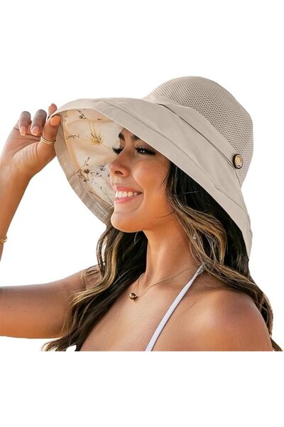 STARSTAR Women's mesh sun hat, wide brim, summer, beach, girls' fisherman's o...