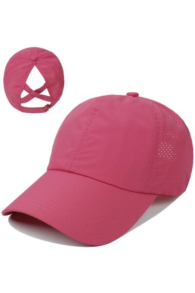 STARSTAR Women's cross ponytail cap rose red quick-dry mesh.