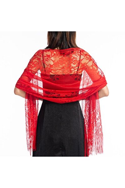 STARSTAR Women's lace shawl bordeaux red for weddings/parties/beach.