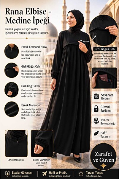 Şahane Umrah and Hajj Dress Medina Silk with Zipper and Hidden Pockets