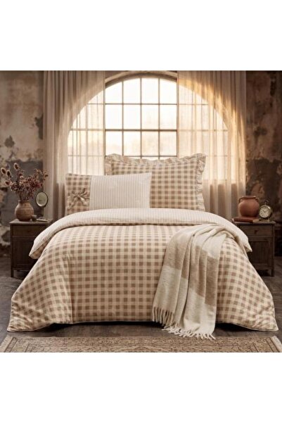 Alhabib bedding مفرش صيفي مفرد ونصف كاروهات بيج غامق يناسب سرير مقاس 200x120س...