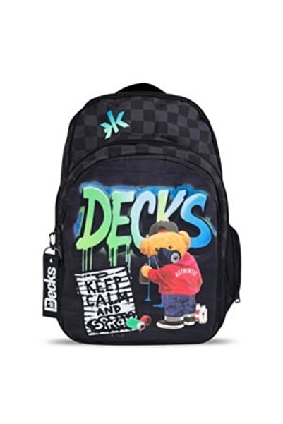 OEM Ghiozdan Negru cu Model Ursulet Graffiti Decks - 33x18x46cm