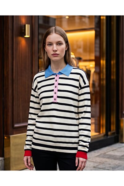 fujya Multi-Colored Striped Basic Cadis Knitwear