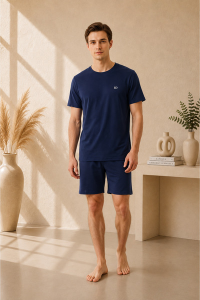 Pijamask Men's Navy Blue Short Sleeve T-Shirt Shorts Set Summer Cotton Pajama...