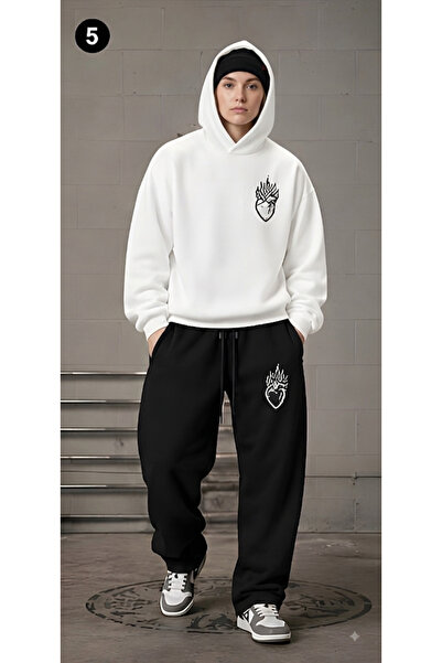 EFFRENATU Oversized Hooded Sweatshirt Set - Face and All-Over Surface Print, ...