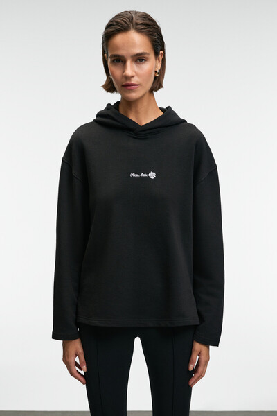 ETHIQUET Camellia Women's Comfort Fit Black Sweatshirt with Embroidered Front...