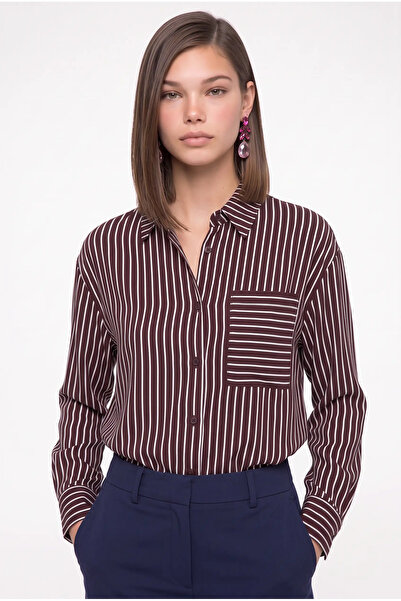 cemo Çizgili Oversize Cep Detaylı Poplin Gömlek