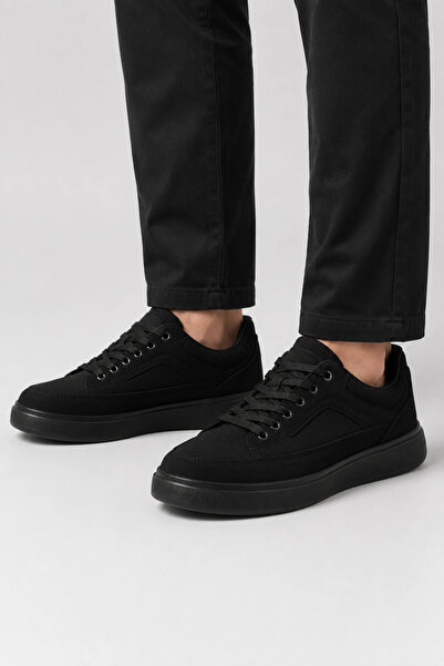HT HOTİN Nexus Men's Comfortable Linen Sneakers - Black