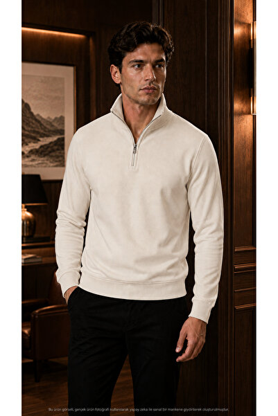 caddekombin Men's Smart Casual Half-Zip Stand Collar Cotton Casual Stylish Sw...