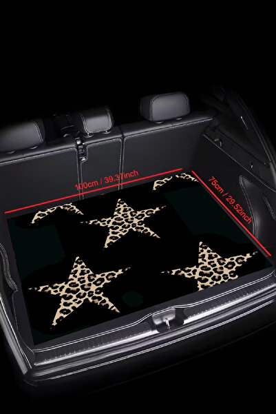 Carmine Carpet Dijital Baskı Dekoratif Leopar Yıldız Desenli Araba Bagaj Matı...