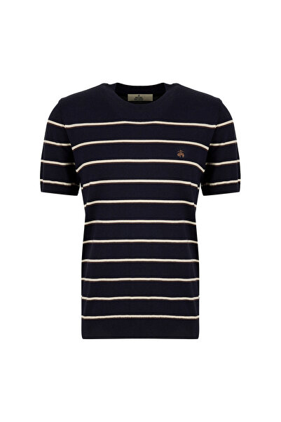 BROOKS BROTHERS Lacivert Erkek Bisiklet Yaka Çizgili T-Shirt BBSS26MKL002
