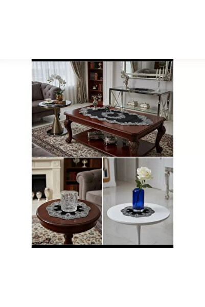 Ceki Home Σετ σαλονιού 5 τεμαχίων Βελούδινο κάλυμμα τραπεζιού με δαντέλα και ...