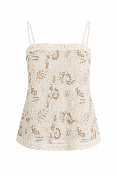 HAZELANNA Embroidered Ecru Linen Blouse