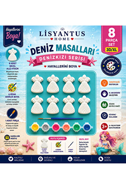 LİSYANTUS HOME 🧜‍♀️ Deniz Masalları – Denizkızı Serisi–8 Parça 3D/XL Boyama Seti 🎨/DIY/Hediye/Etkinlik/Eğitici/Aktivite/El Becerisi Gelişimi/Çocuklar ve Yetişkinler/Hobi