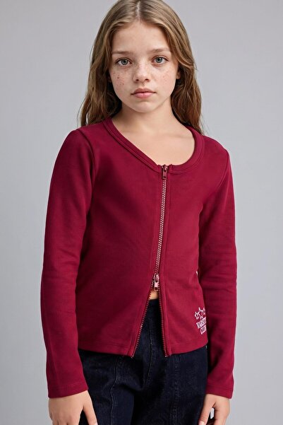 DeFacto Round Neck Zipper Printed Thessaloniki Fabric Cardigan Girls I2952A826Au