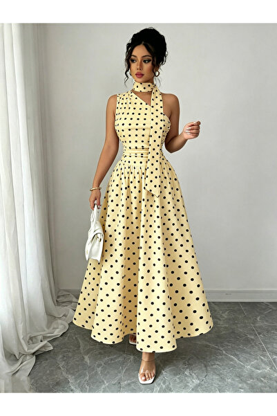 Styli Yellow Polka Dot A-Line Maxi Dress