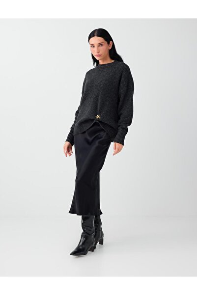 Jimmy Key Black Slim Fit Elastic Waist Maxi Satin Skirt