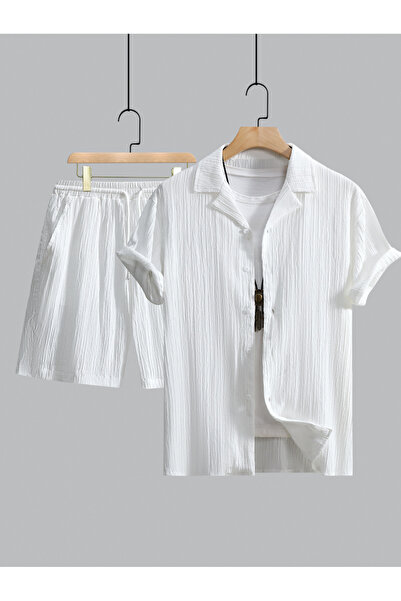 Take Two By Styli Men Plus Size Textured Shirt and Shorts Co-ord Set