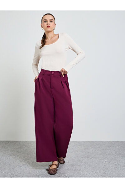 Take Two By Styli Burgundy Wide Leg Pocket Detail Trousers