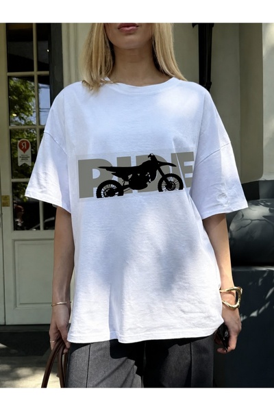 Generic Brand Black Motorcycle with RIDE Text,crew neck,100% cotton,back to s...