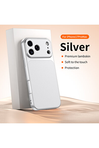 Choice46 iPhone 17 Pro Max Silver Affordable Luxury Premium PU Lambskin Slive...