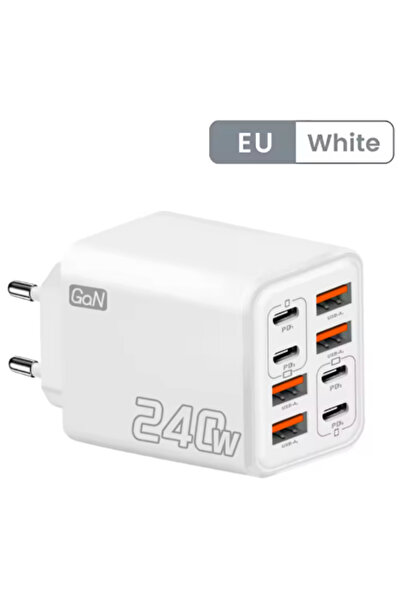 choice2 White-EU 8 in 1 GaN Desktop USB Phone Charger 240W PD Fast Charger 4P...