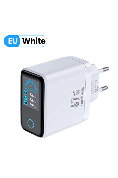 Choice1 White EU PD67W GaN Fast Charger USB Type C With LCD Digital Screen Di...