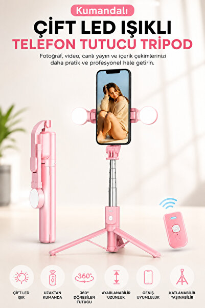 MPIA Kumandalı Çift LED Işıklı Telefon Tutucu Tripod 360° Döner Ayarlanabilir...