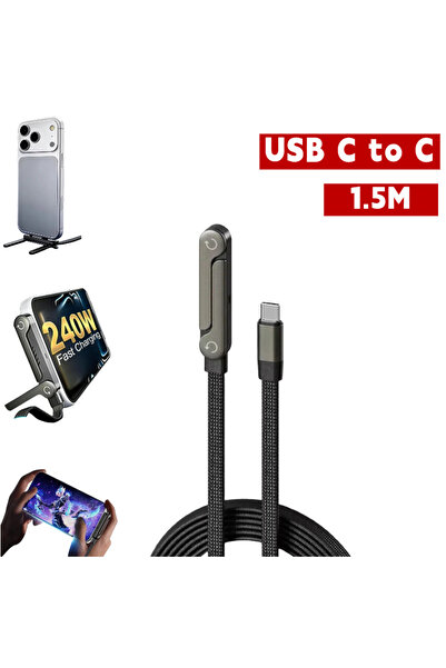 choice2 1.5m black 240W 2 in 1 USB C To USB C Fast Charging Foldable Bracket ...