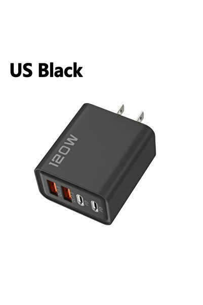 Choice US Black 4 Ports 120W Charger 2-USB 2-PD Quick Wall Charger Type-C USB...