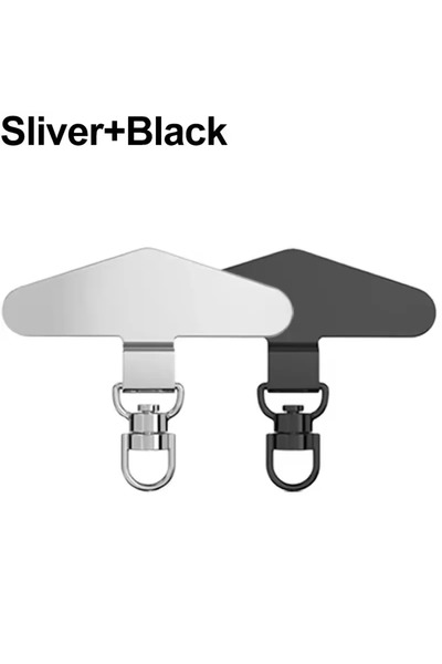 Choice13 2Pcs Black Silver 6-1PCS Phone Lanyard Connect Patch Anti-lost Repla...