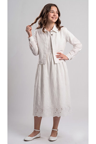 Pafim Girls' Midi Length Shirt Dress, Cotton Dress with Scallop Detail, Ages ...