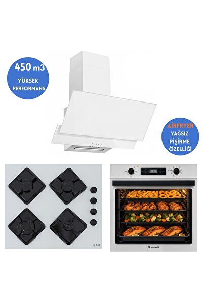 ve AFM T1 Airfryer Mod Dijital Turbo Cam Beyaz Ankastre Set (AF 2190 W +FM2201+FM3301W)