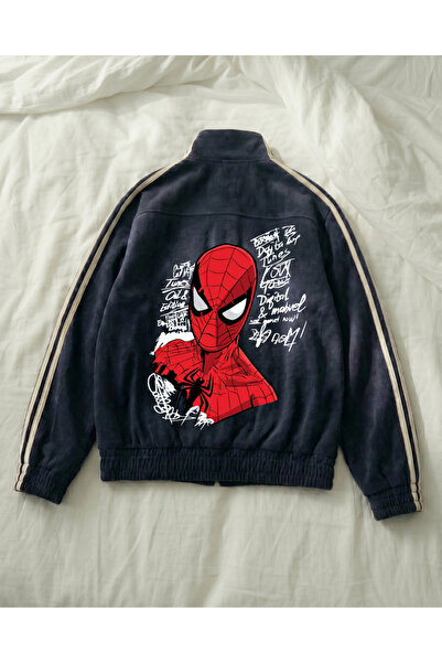 Touz Moda Spider Double Stripe Printed Oversize China Unisex Jacket