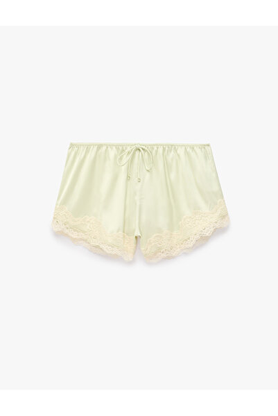 Koton Beli Lastikli Rahat Kalıp Dantelli Saten Şort Pijama Altı