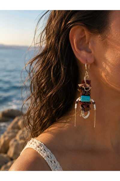 ORENDAJEWELRY Özel Tasarım Hakiki Deri Makrome Kaplan Gözü Turkuaz Yıldız Taş...