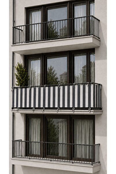 SHY TEKSTİL Gray White 4-Sided Lace-Up Balcony Iron Curtain, Durable Outdoor ...