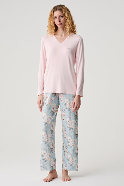 Catherine's Set de pijamale cu decolteu în V și imprimeu floral din viscoză