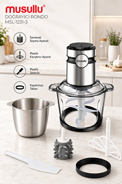 Musullu MSL-1231-3 Meat Max 3 Litre Paslanmaz Çelik Hazneli 6 bıçaklı Doğrayı...