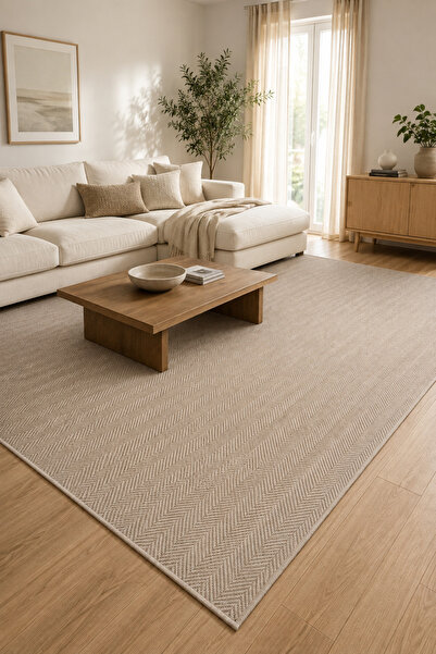 Serente Home Elef Serisi Bej Hasır Dokuma Jüt Kaymaz Taban Sisal Kilim Yıkana...