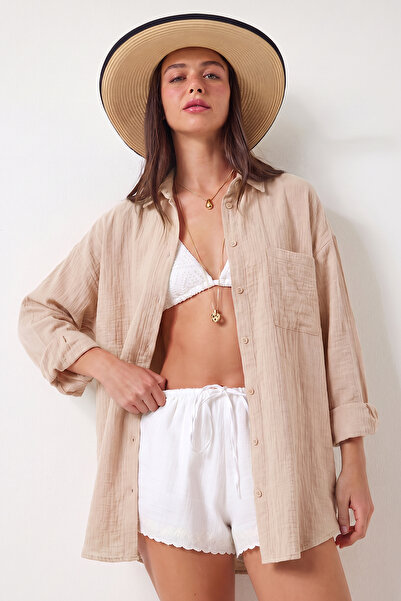 Lovelyİstanbul Oversize Basic Muslin Shirt Lmx0002