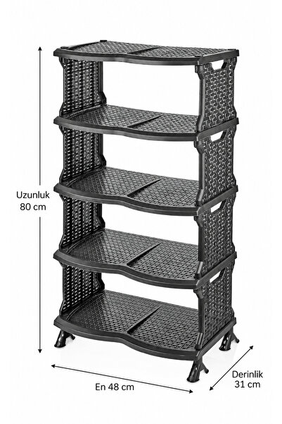 Turkco Rattan Wicker Patterned 5-Tier Plastic Shoe Rack Multi-Purpose Shelf 8...