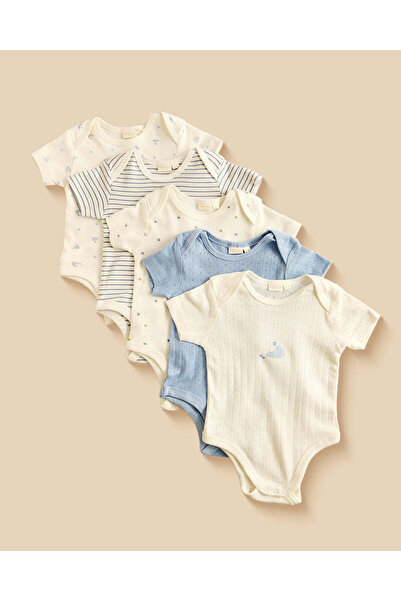 REDTAG Baby Boys Assorted Printed Interlock Bodysuits (5 Piece)