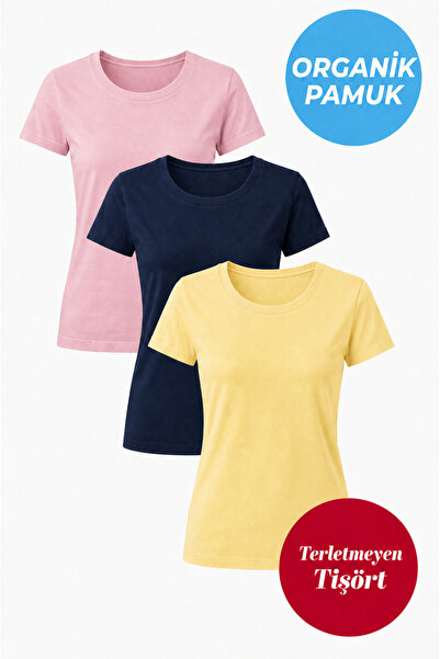 UNIQVIBE 3-Pack Organic Cotton Women's Short Sleeve Crew Neck T-Shirt (Pink -...
